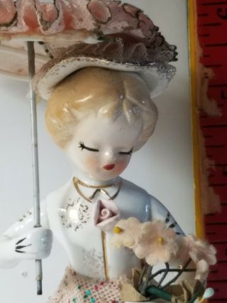 Vintage Figurine Lady With Parasol And Bouquet