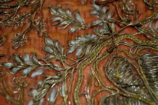 Unique Antique Hand Embroidered Silk & Metallic Remnant Stunning Pattern Artwork