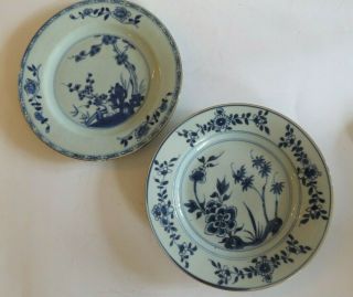 Two 18th Century Antique Chinese Export Blue And White Plates For Display