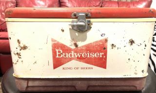 Vintage Budweiser Cooler King Of Beers Metal Cooler Rare Center Logo