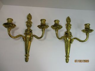 Vintage Antique Ornate Brass Wall Sconces Candle Holders Dual Arm Vgc