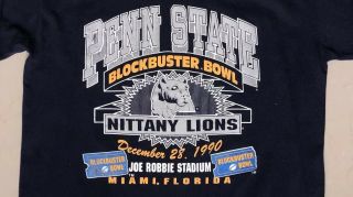 Rare Vintage 1990 Penn State Nittany Lions Blockbuster Bowl Logo 7 Half Sleeve