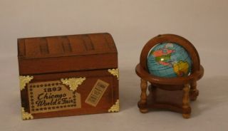 Dollhouse Miniature Trunk World Globe Shackman Travel Trunk Vintage 1:12