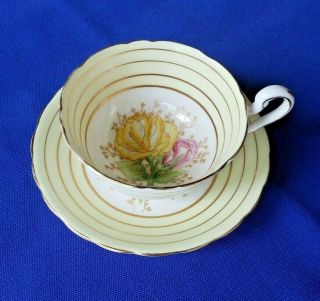 Vintage Victoria C&e Bone China Tea Cup And Saucer Yellow & White With Roses