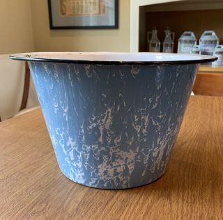 Antique Blue And White Marble Enamelware Bucket.  A Must For Farmhouse Decor