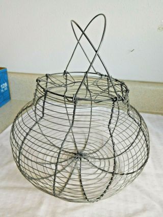 French Antique Primitive Handmade Wire Egg Basket Vintage
