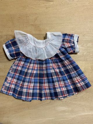 Sweet Blue Plaid Vintage Doll Dress For Composition Shirley Temple Doll - Untagged
