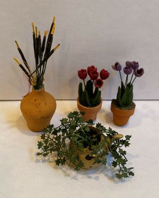 1:12 Scale Vintage Dollhouse Miniature Potted Plants Flowers Pots Tulips