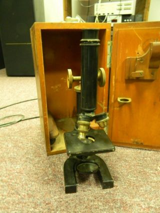Rare Antique C 1895 E.  Leitz Wetzlar Brass Microscope No.  35112