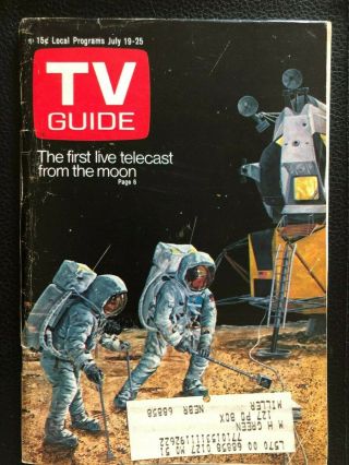 1969 Tv Guide Rare First Live Telecast From The Moon Landing Nebraska Edition