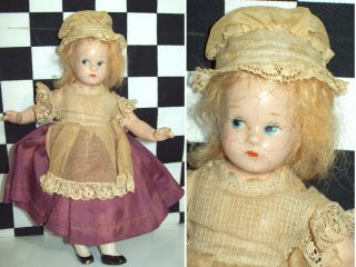 7 " Antique Madame Alexander Tiny Betty In Tagged Purple&lace Dress Hat All Orig