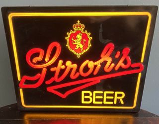 (vtg) Strohs Beer Neo Neon Plastic Light Up Sign Game Room Man Cave Rare