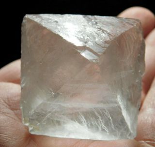 A Larger Rare Translucent 100 Natural Ice Fluorite Octahedron Crystal 111gr