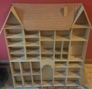 Charming Vintage Large Wooden House Shaped Shadow Box Wall Shelf