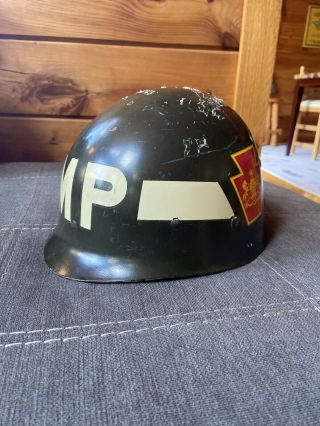 Rare Us Helmet Liner Vietnam Era 1967 Mp Military Police Pa Guard Shield Decals