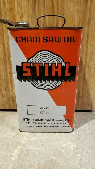 Rare Vtg Advertising Stihl Chain Saw One Imperial Gallon Motor Oil Can