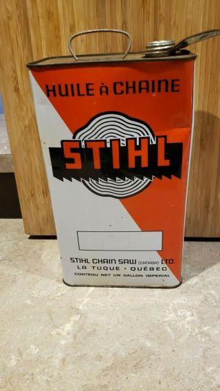 Rare vtg advertising stihl chain saw one Imperial gallon motor oil can 3
