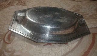 Antique Arts & Crafts Hammered Silver Plate Serving Dish W Cover Heavy Geometric