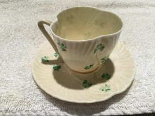 Belleek Antique Vintage Tea Cup And Saucer - Ireland