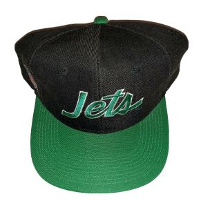 Vintage 90s Sports Specialties Black York Jets Script Snapback Nfl Hat Rare