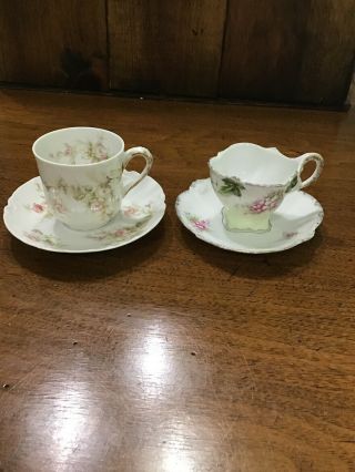 Antique Limoges Tea Cup And Saucer And Another Delicate Demitasse Set