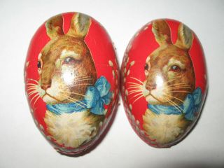 Antique/vintage Sm.  3 " German Red Paper Mache Rabbit Easter Egg Candy Container