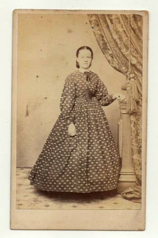 Antique 1860s Civil War Era Cdv Photo Young Girl Hoop Skirt - Tax Revenue Stamp