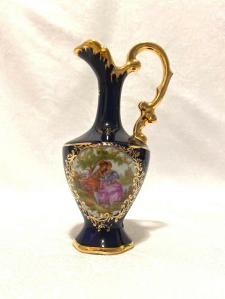 Vintage Limoges France Porcelain Cobalt Blue Gold Vase
