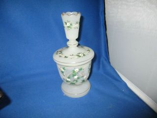 Antique White Opaline Hand Painted Bristol Glass 8 " Dresser Jar French Style