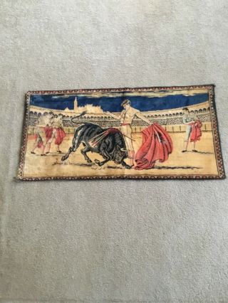 Vintage Velvet Tapestry Rug Wall Hanging Spanish Matador Bullfighter 19”x37