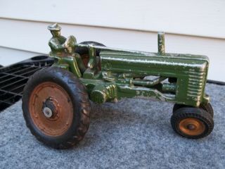 Antique Arcade John Deere Cast Aluminum Model A Toy Tractor,  Driver 7 " L Old