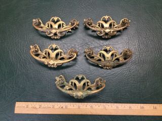 Set Of 5 Antique Victorian Ornate Brass Drawer Pulls Handles