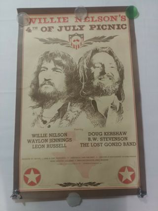 Vintage Willie Nelson 4th Of July Picnic 1974 Film Poster Flournoy Rare