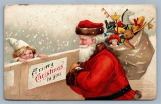Santa Christmas Antique Embossed Postcard By Ellen Clapsaddle Int 