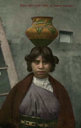 Taos Water Carrier Girl W/ Olla Antique Postcard