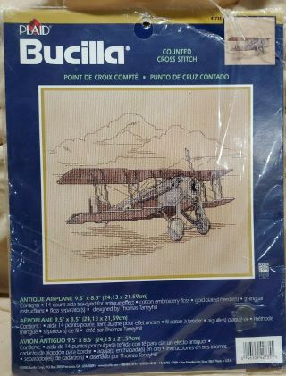 Bucilla Antique Airplane Counted Cross Stitch Kit 42735 Aviation Biplane Kit