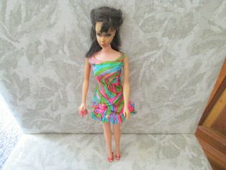 Vintage 1966 - 68 Barbie Doll Blue Eyes Brunette Mattel Twist N Turn Real Eye Lash