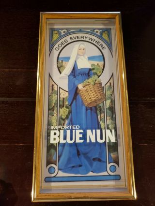 Rare Blue Nun Sign / Promo Picture Vintage Wine " Goes Everywhere " Sign 9x19 "