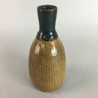 Japanese Ceramic Sake Bottle Vtg Pottery Tokkuri Green Brown Vertical Ts147