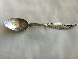 Vintage Sterling Silver Souvenir Spoon Greenwood Lake W/ Cutout Fish