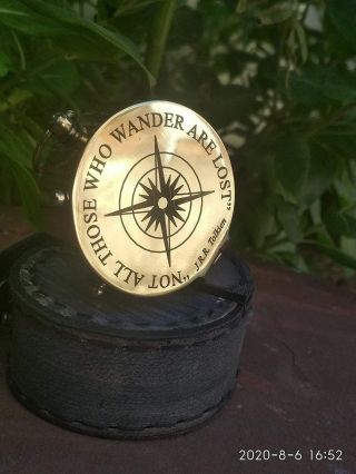 Compass Not All Those Who Wander Are Lost Solid Brass Compass With Leather Box
