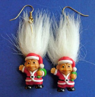 Russ Earrings Christmas Vintage Troll Doll Santa Claus Holiday Jewelry White