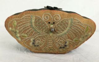 Early 20th C Chinese Embroider Moth Butterfly Box Fortune Luck Silk