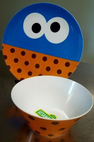 Rare Design Kids Cookie Monster Sesame Street Melamine Plate & Cereal Bowl Set