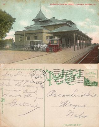 Council Bluffs Ia Railway Station 1910 Antique Postcard Railroad Train Depot