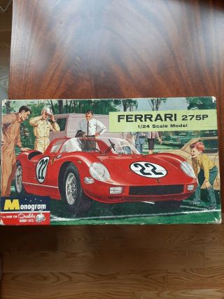 Vintage Monogram Ferrari 275 P Race Car Model Kit Box & Parts 1/24 See Pictures