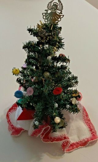 Dollhouse Miniature Christmas Tree Vintage W/ Ornaments Skirt 1:12 Holiday Decor
