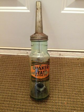 Rare Green Standard Motor Oil 1 Quart Glass Bottle Quaker State Decal Vintage