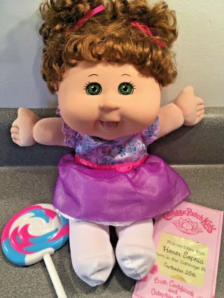 Rare 2014 Cabbage Patch Kid Magical Lollipop Doll Baby Toy Brown Hair Green Eye