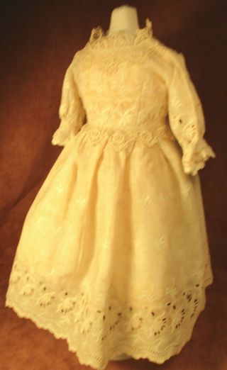 Vintage Dress For 17 " - 18 " Bisque Doll - Ecru Cotton Eyelet Lace